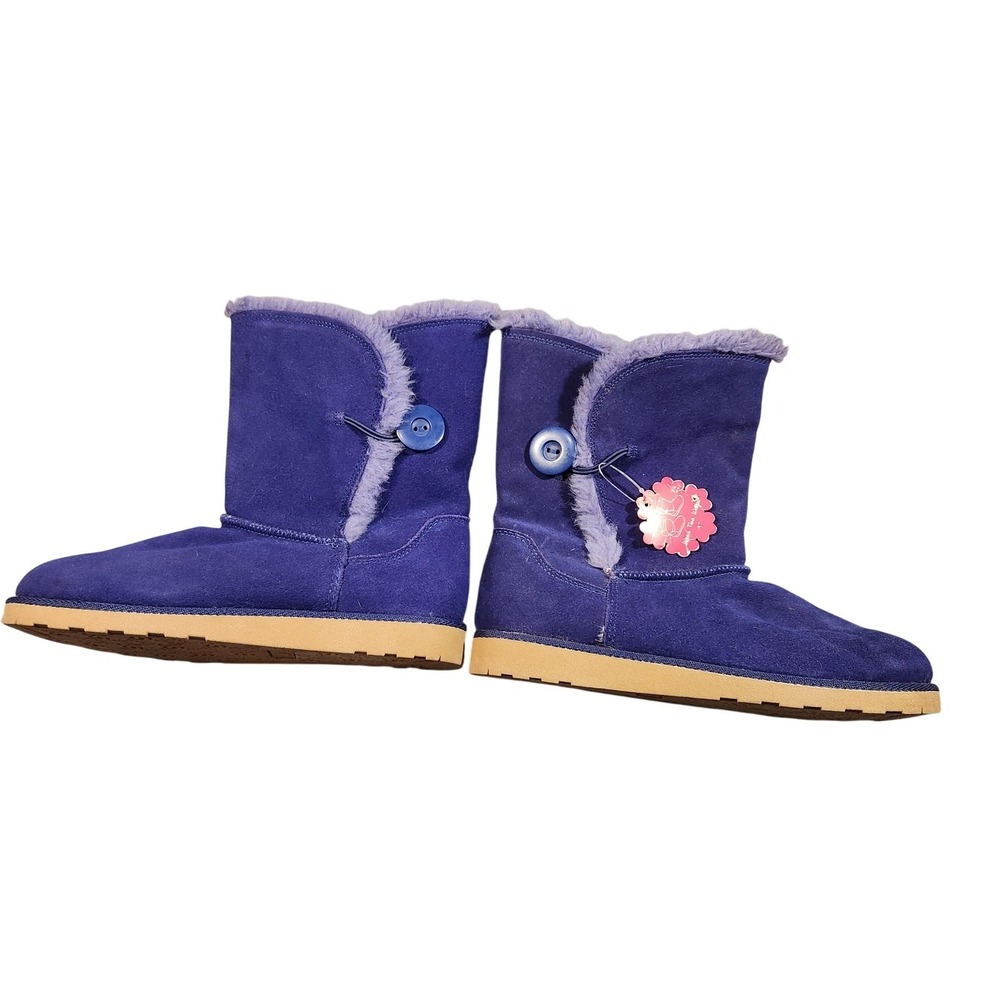 SO Boots Womens‎ Size 8 Blue Suede Faux Fur Button Cuffable SOGENOABLUE